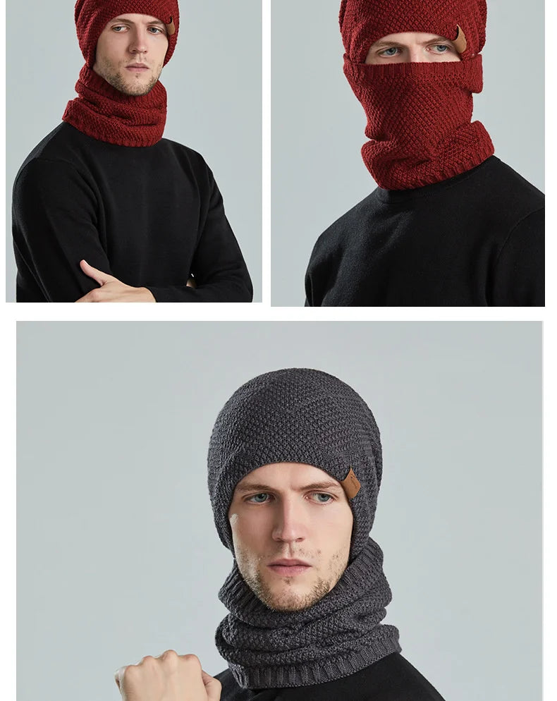 Unisex Fleece Lined Knitted Winter Hat Set- Thick Soft Stretch