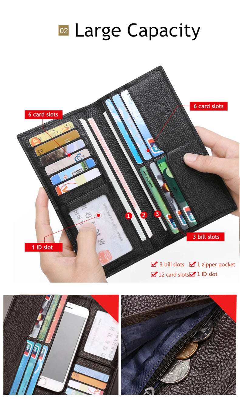 Men's Long Wallet-Thin Soft Genuine Leather