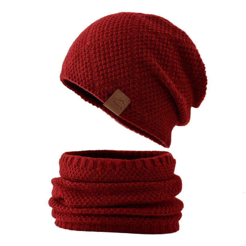 Unisex Fleece Lined Knitted Winter Hat Set- Thick Soft Stretch