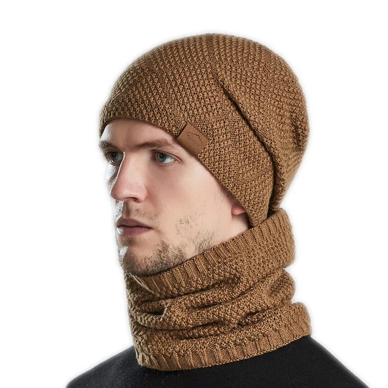 Unisex Fleece Lined Knitted Winter Hat Set- Thick Soft Stretch