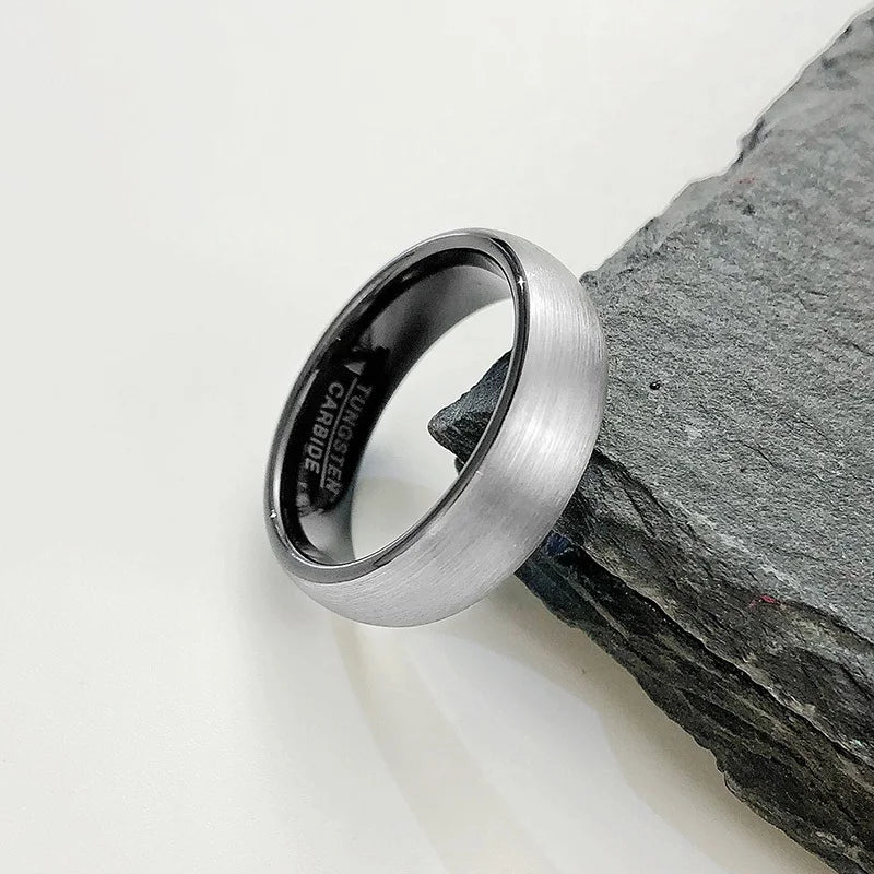 6mm Men Wedding Black Tungsten Carbide Ring, Matte Finished