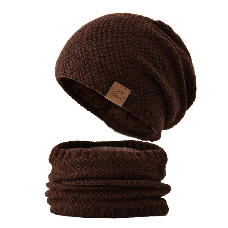 Unisex Fleece Lined Knitted Winter Hat Set- Thick Soft Stretch