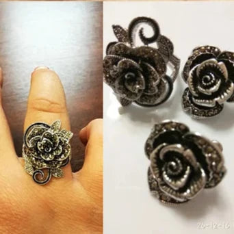 Black Rose Flower Vintage Ring