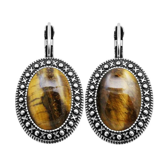 Vintage Natural Tiger Eye Stone Earrings