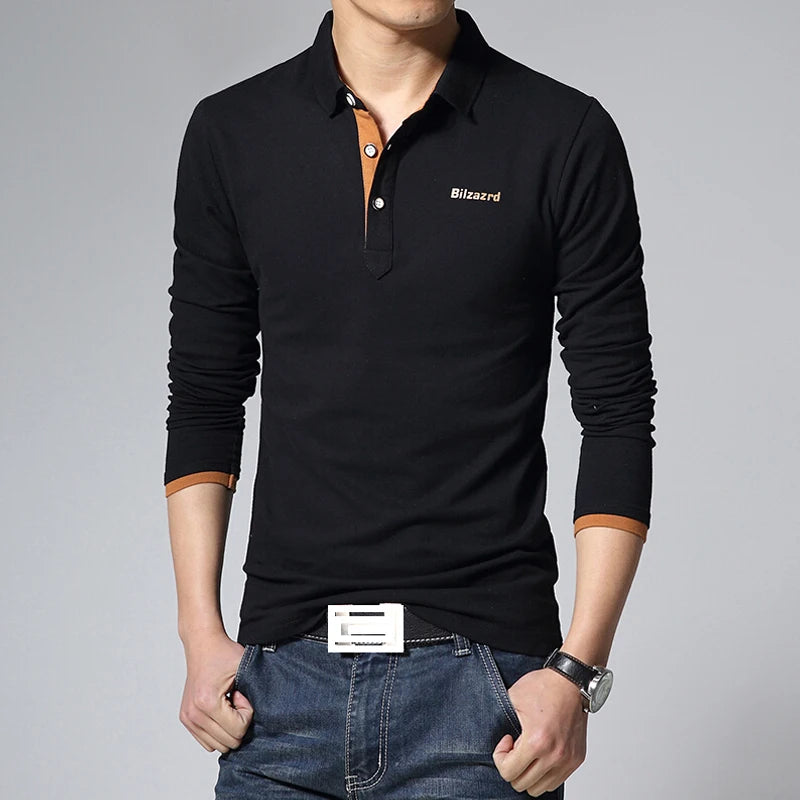 Men's Casual Long-Sleeve Polo Shirt  - Slim Fit