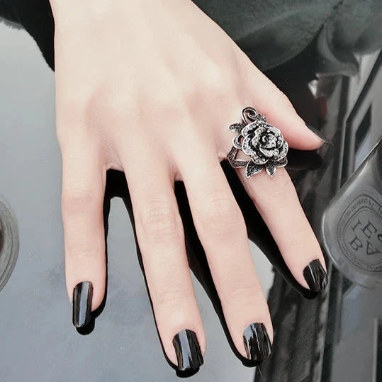 Black Rose Flower Vintage Ring