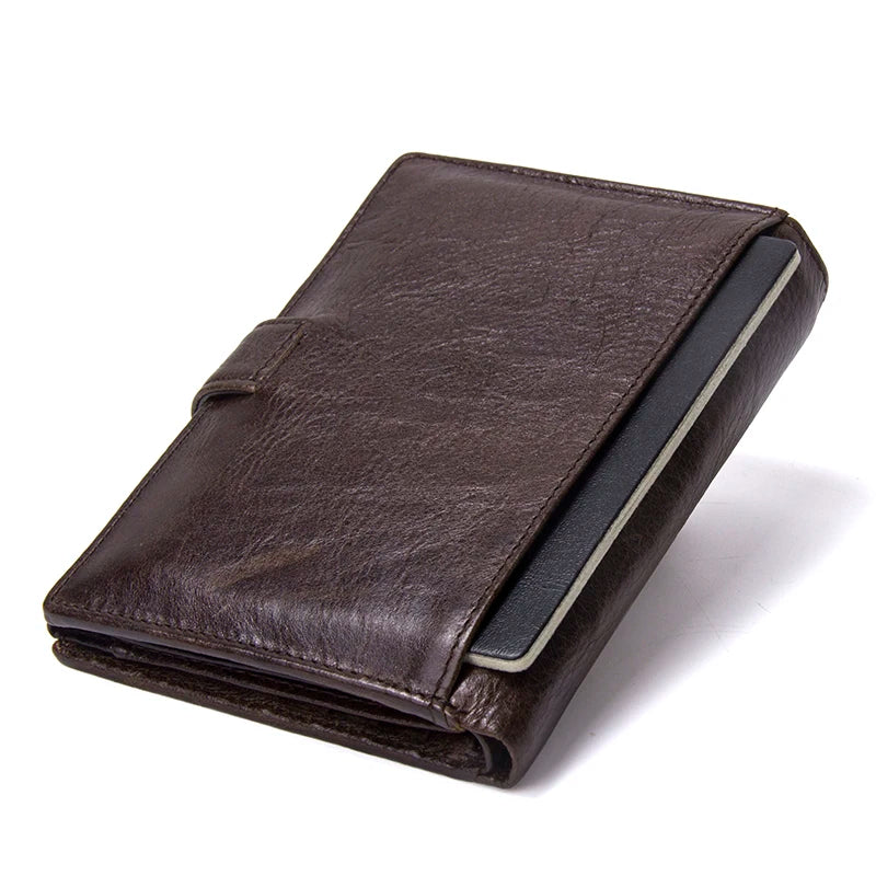 Men's Genuine Cow Leather Clutch Wallet With Passport Photo Holder