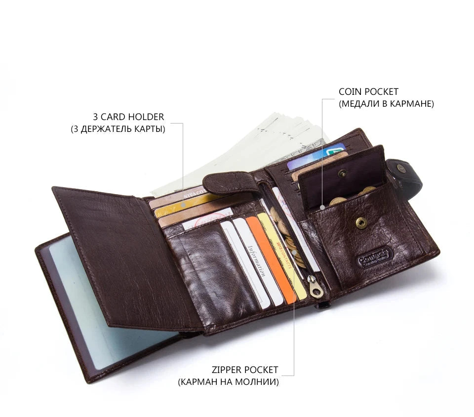 Men's Genuine Cow Leather Clutch Wallet With Passport Photo Holder