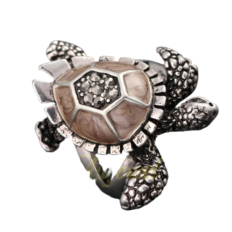 Anillo de tortuga con diamantes de imitación