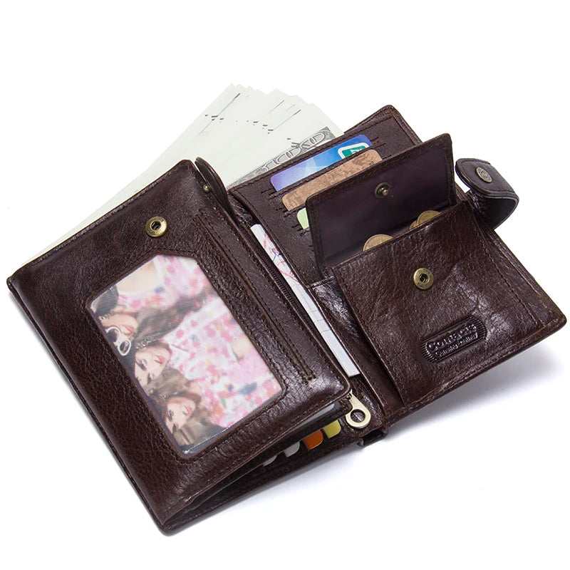 Men's Genuine Cow Leather Clutch Wallet With Passport Photo Holder