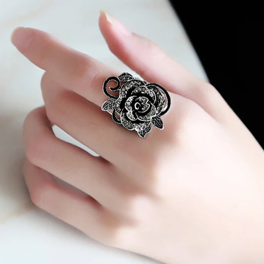 Black Rose Flower Vintage Ring