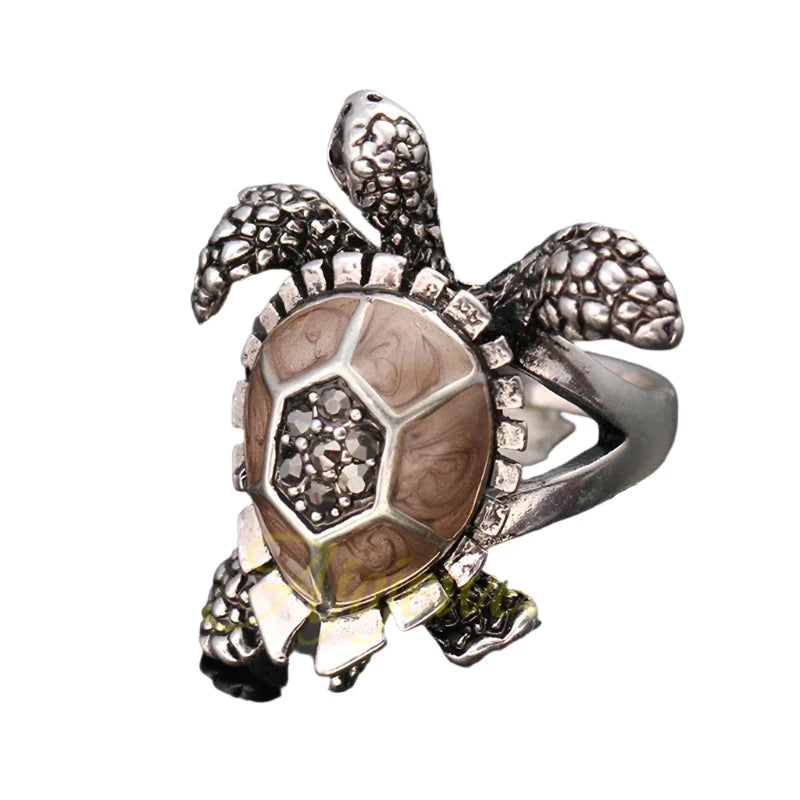 Anillo de tortuga con diamantes de imitación