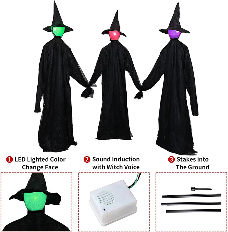 1-3Pcs - Large Outdoor Light Up Glowing Witch Decoration- Sound Activated