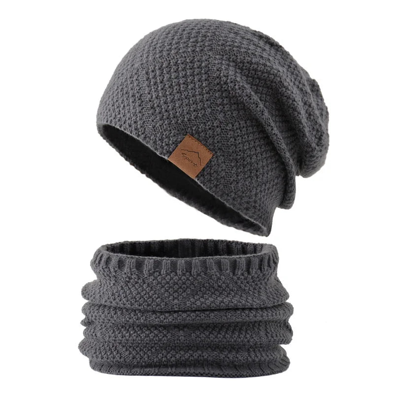 Unisex Fleece Lined Knitted Winter Hat Set- Thick Soft Stretch