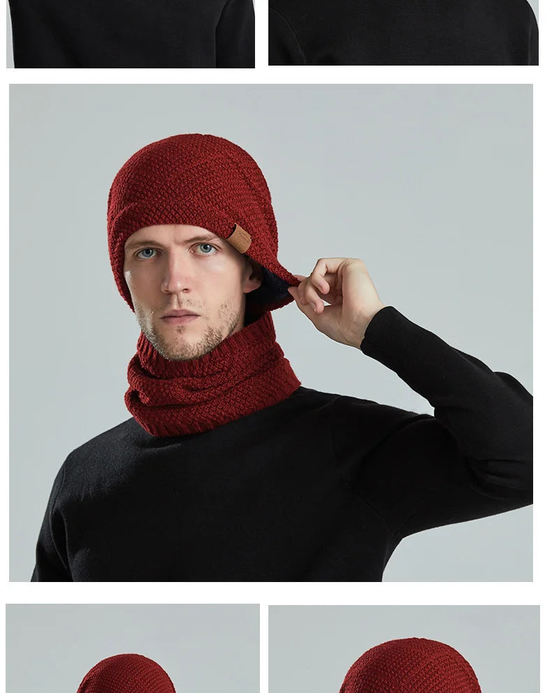 Unisex Fleece Lined Knitted Winter Hat Set- Thick Soft Stretch