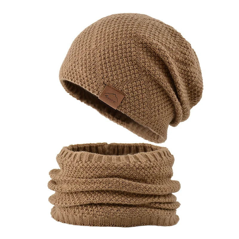 Unisex Fleece Lined Knitted Winter Hat Set- Thick Soft Stretch