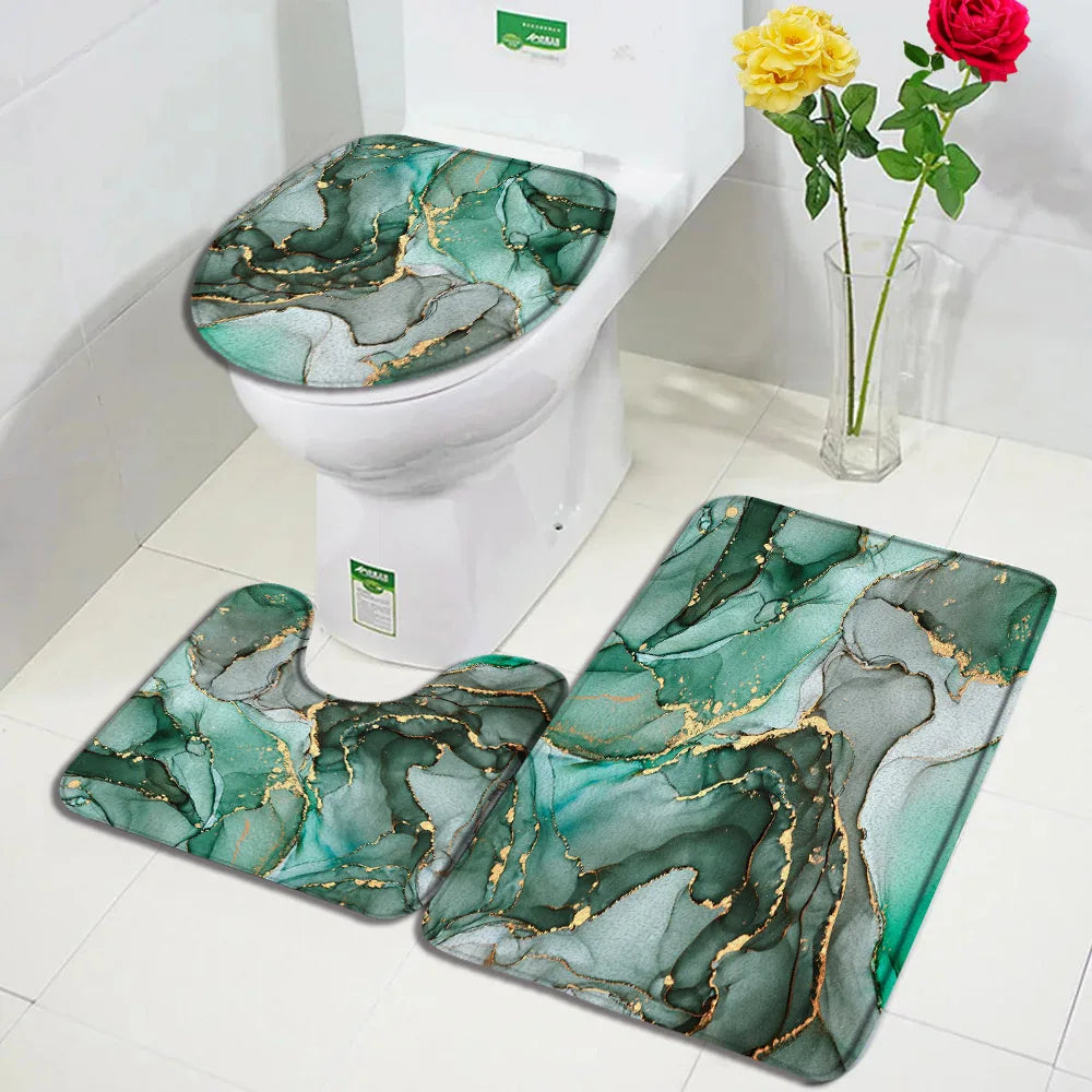 Juego de 1 a 3 alfombrillas de baño antideslizantes con diseño de mármol abstracto, alfombras y tapa de inodoro