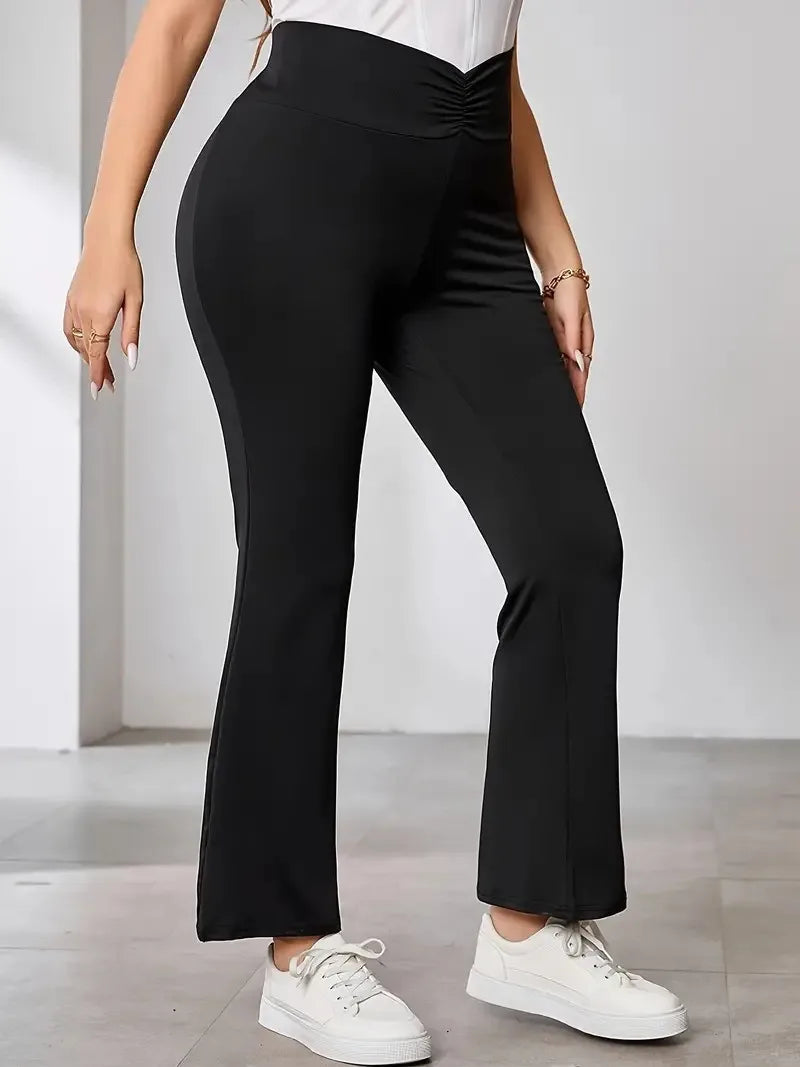 Plus Size High Waist Flare Black Office pants