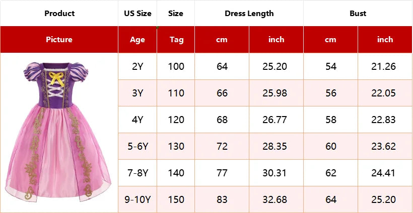 Disney Rapunzel Princess Dress Halloween Costume