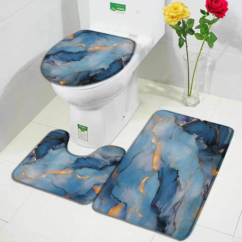 Juego de 1 a 3 alfombrillas de baño antideslizantes con diseño de mármol abstracto, alfombras y tapa de inodoro