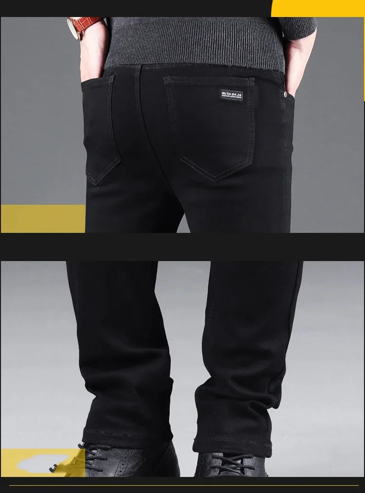 Men's Black Slim Fit Jeans -Elastic Straight Leg