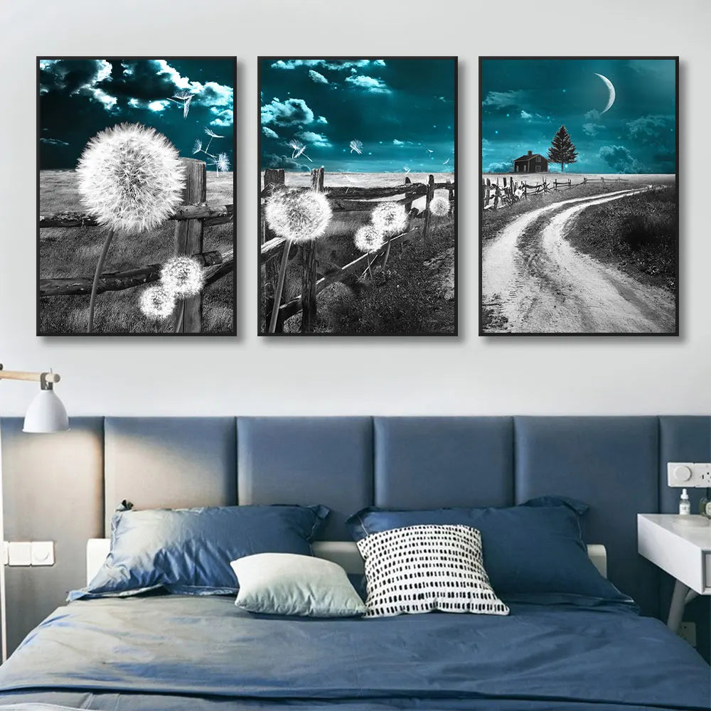 3pcs Fairy Tale Hometown Landscape Canvas Print- NO FRAME