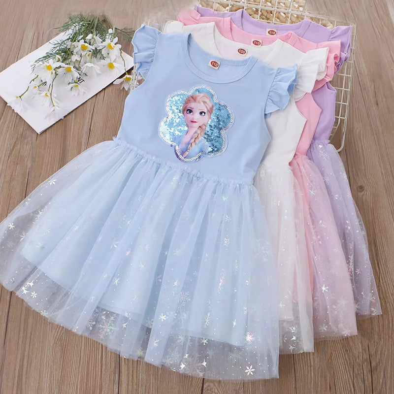 Flying Sleeve Kids Dress -princess prints