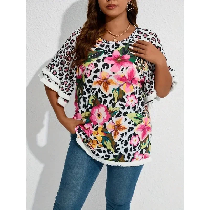 Plus Size-  Lace Ruffle Sleeve T-shirt - 1XL-8XL