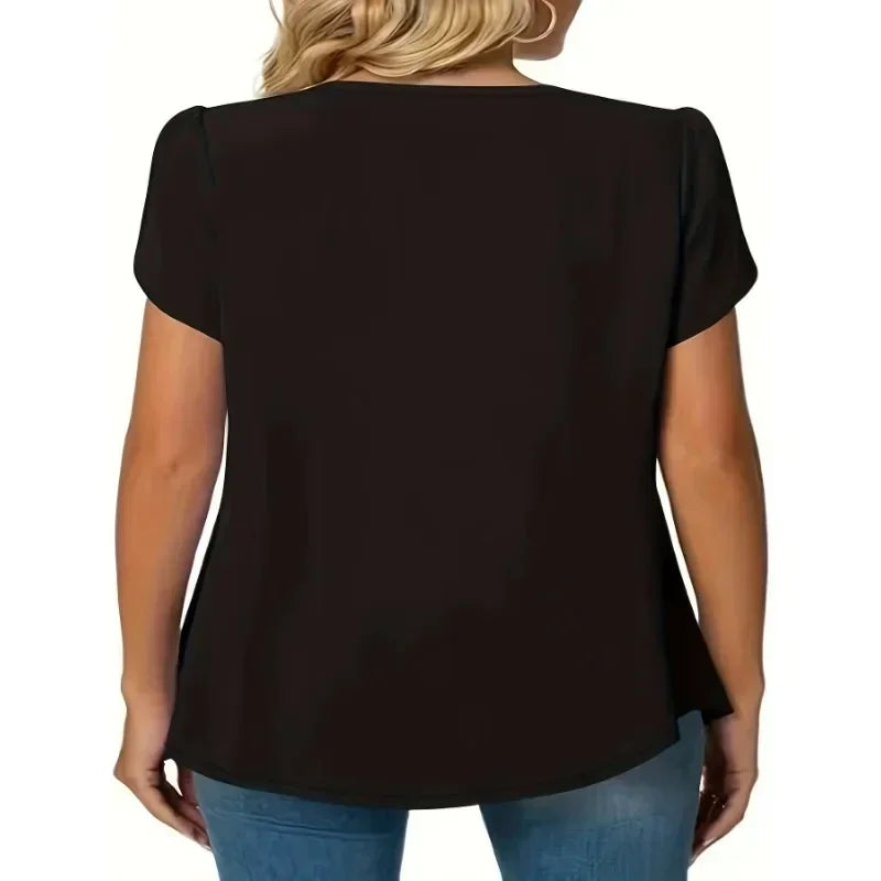 Plus Size Pleated Casual Short Sleeved Shirt - 1XL-5XL