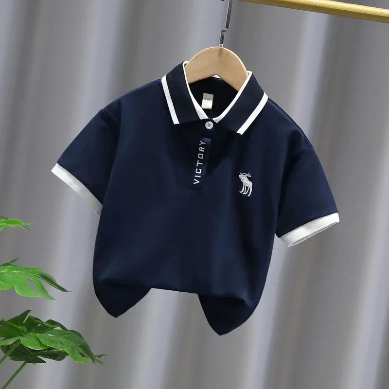 2PCs - Boy's  short sleeve cotton polo shirts