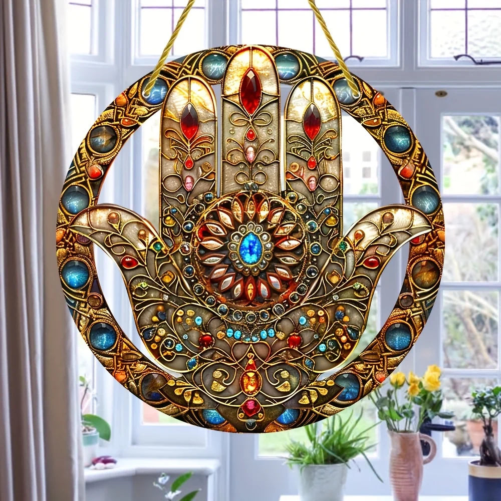 Hand of Fatima Suncatcher-Boho Acrylic Hanging Wall art