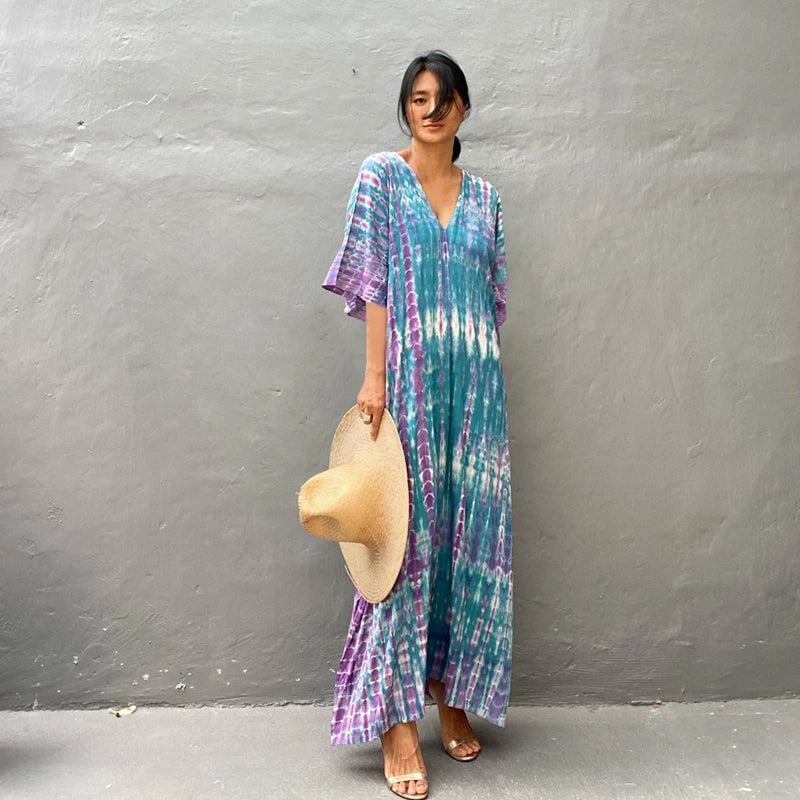 Tie Dye Bath Pullover Robe Kaftan Dress