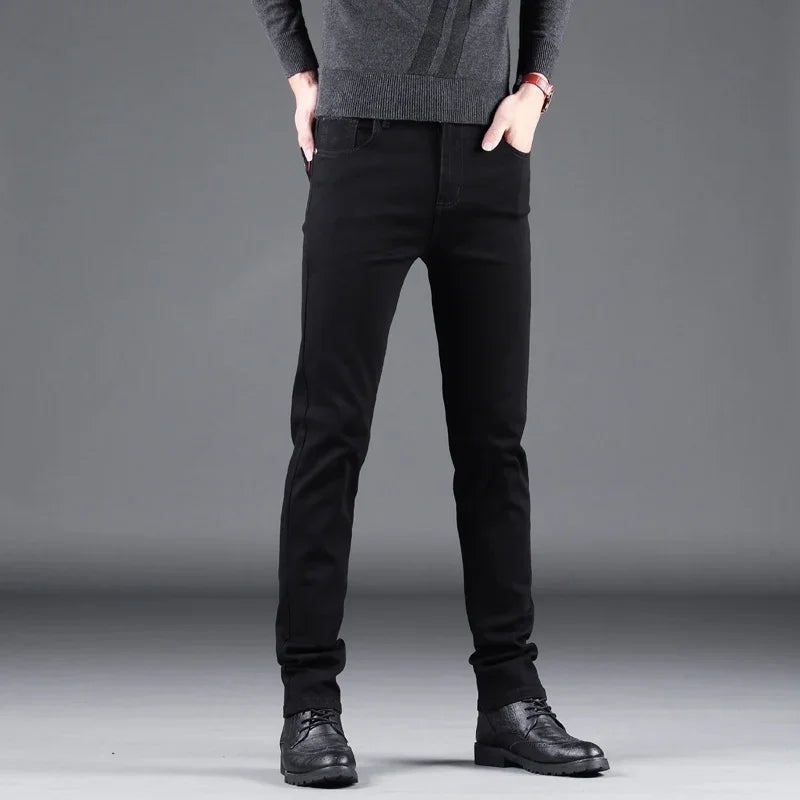 Men's Black Slim Fit Jeans -Elastic Straight Leg