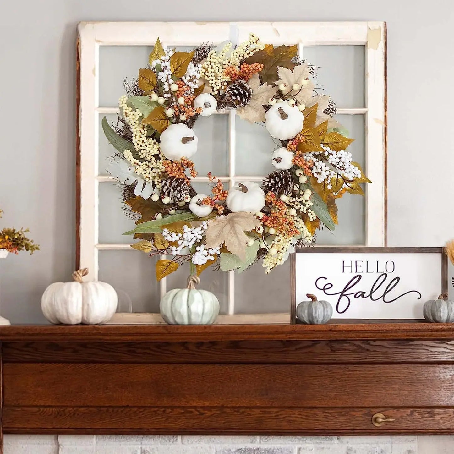 Autumn White Pumpkin Door Wreath