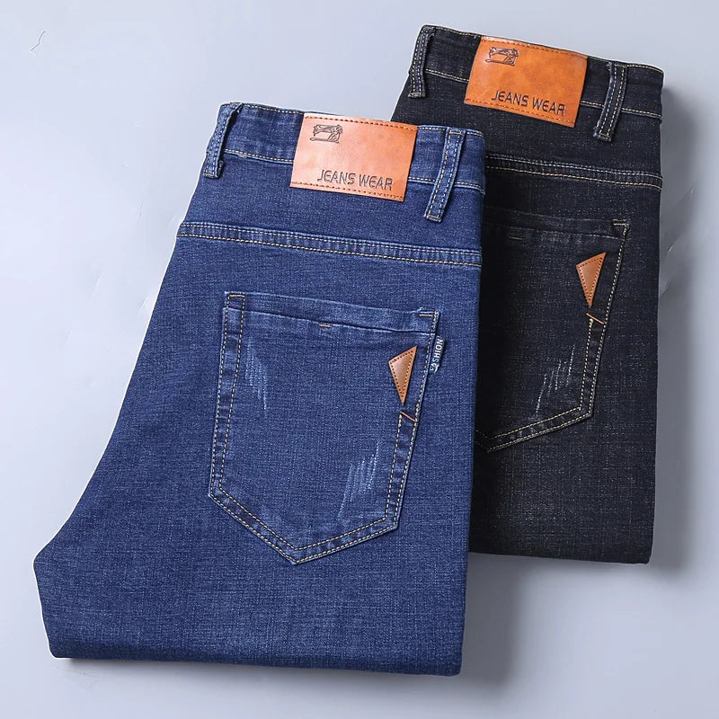 Men's Blue Jeans -Casual stretchy Straight Leg