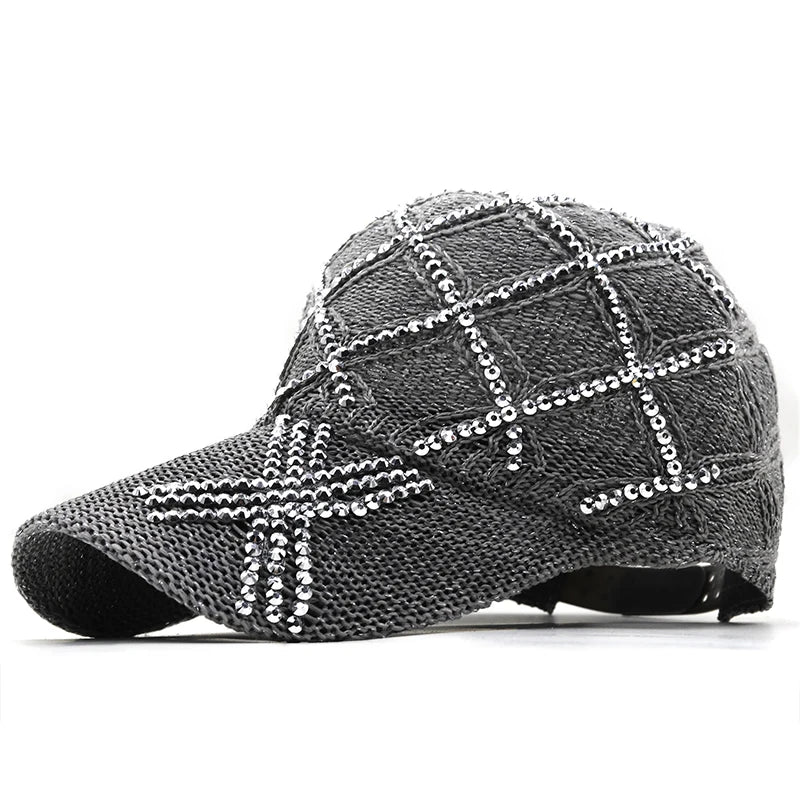 Woman's  Sequined Rhinestone Pearl Mesh Baseball Cap