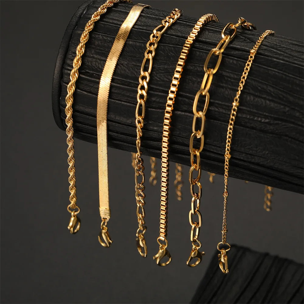 6PC Set-Cuban Twist Chain Bracelet Set