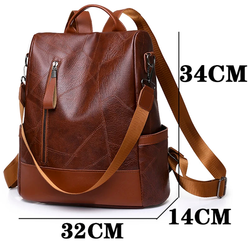 Women’s Soft Leather Large Capacity Backpack- Shoulder Bags