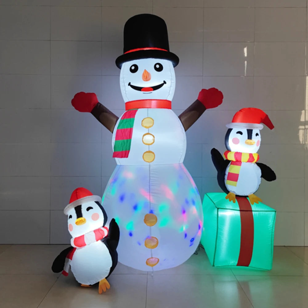 1.8M/6FT LED Christmas Inflatable - Snowman W/Two Penguins & gift