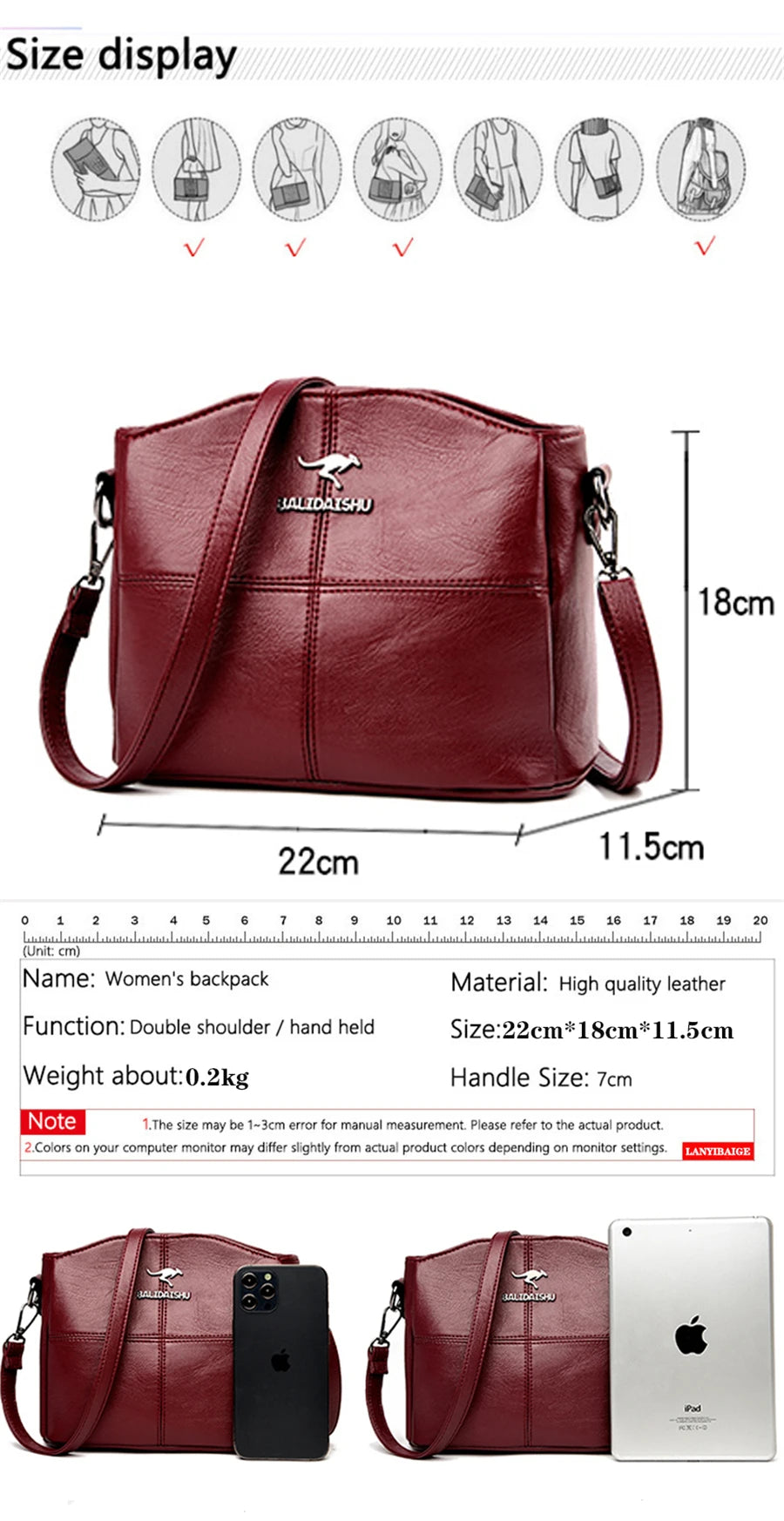 Woman's Soft Leather Handbag -Crossbody Bags