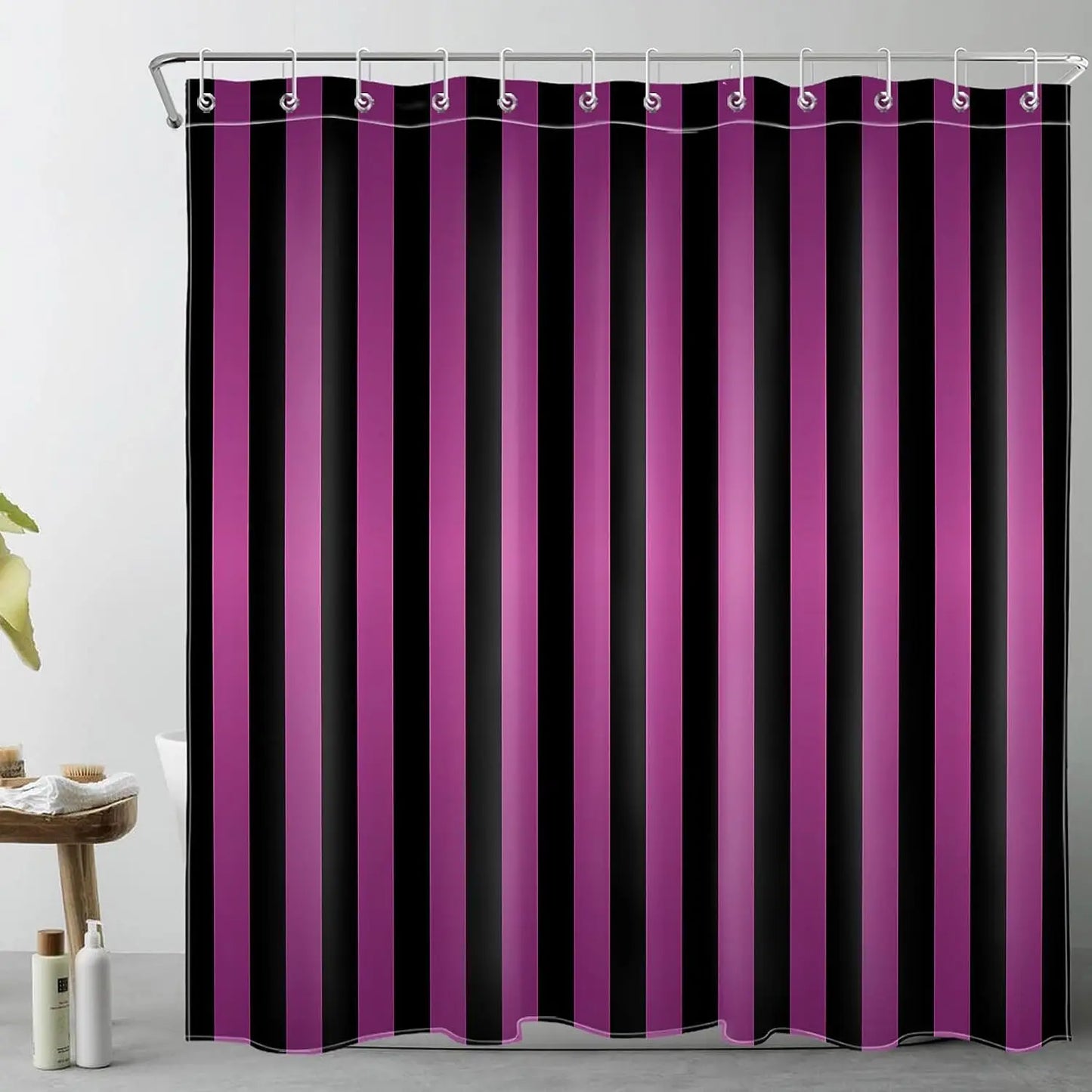 Striped Shower Curtain with hooks- Vertical Stripe design