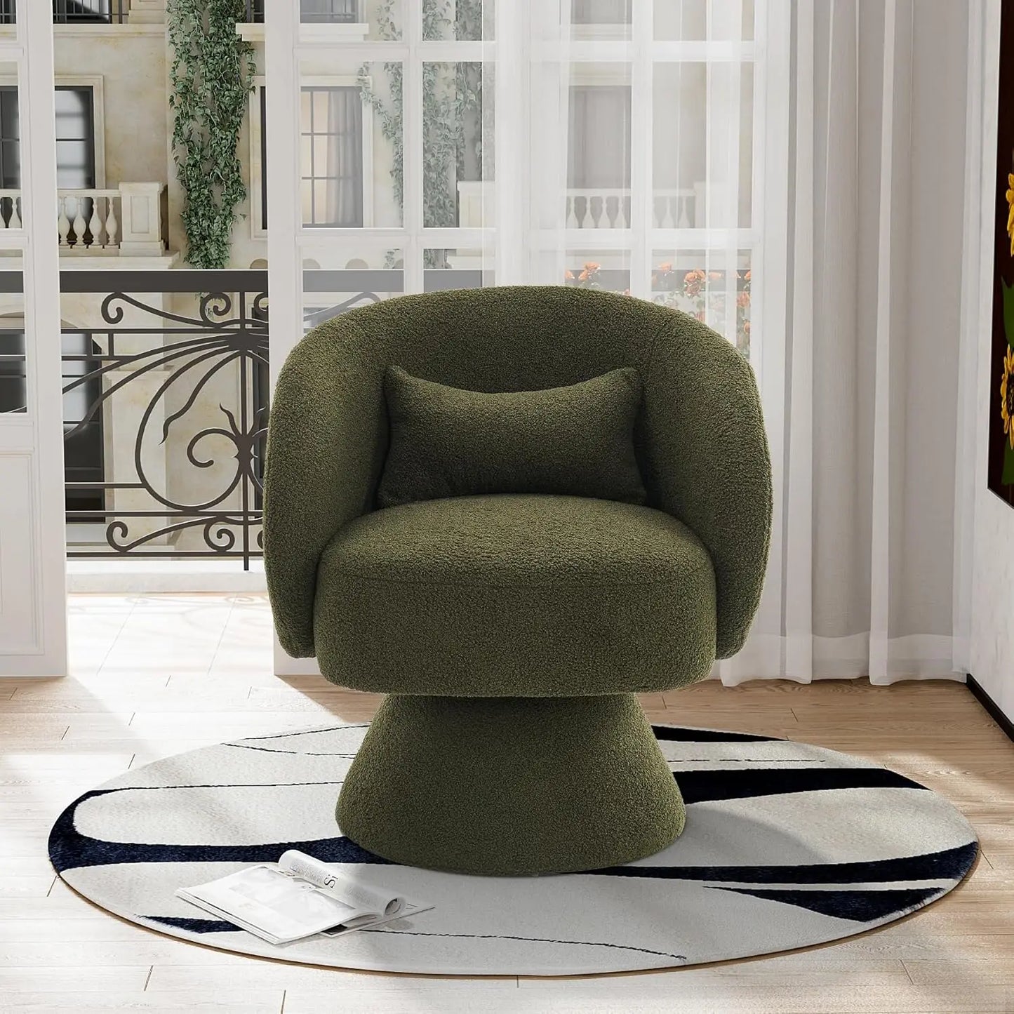 Set of 2 Upholstered Swivel Barrel Accent Chair - 360 Degree Swivel