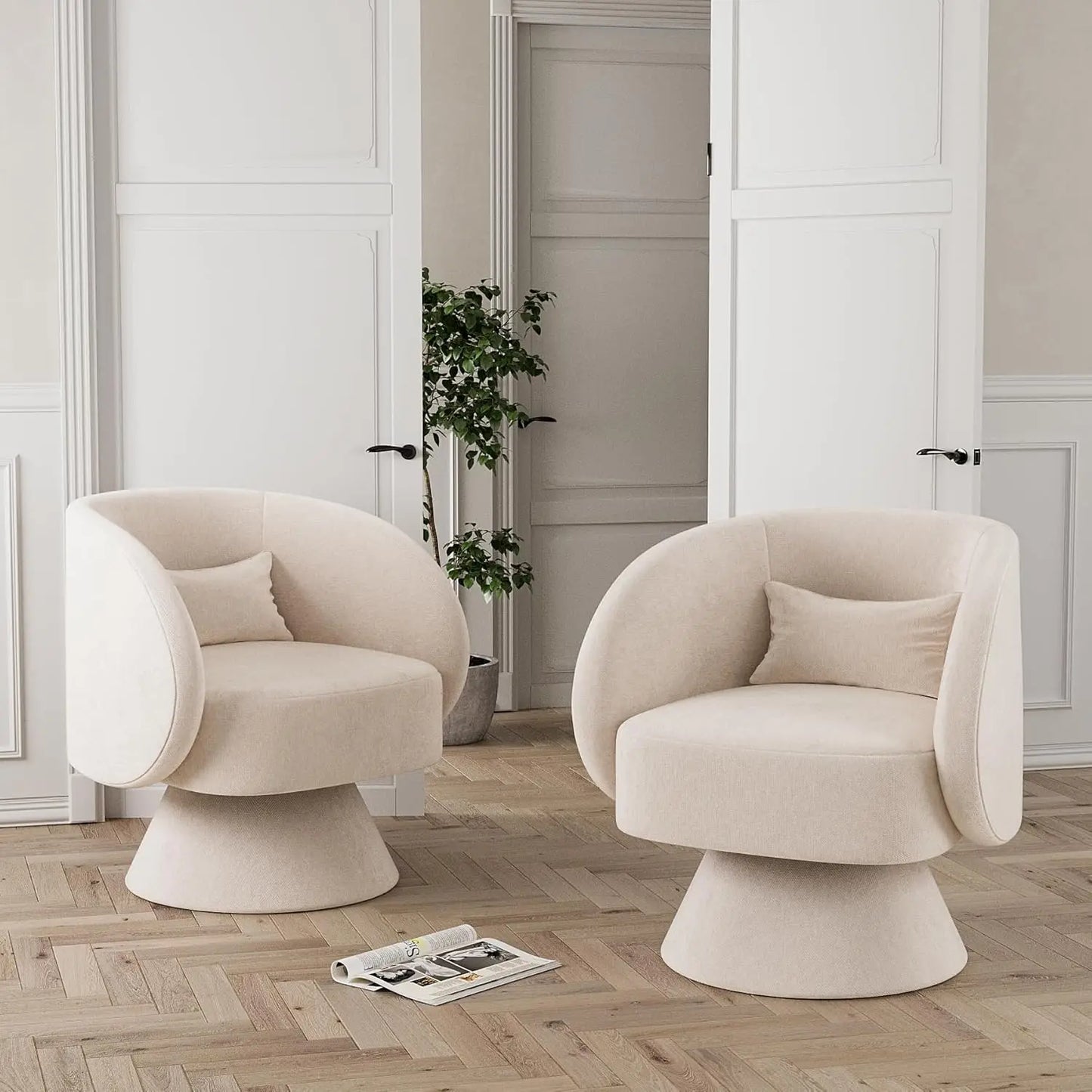 Set of 2 Upholstered Swivel Barrel Accent Chair - 360 Degree Swivel