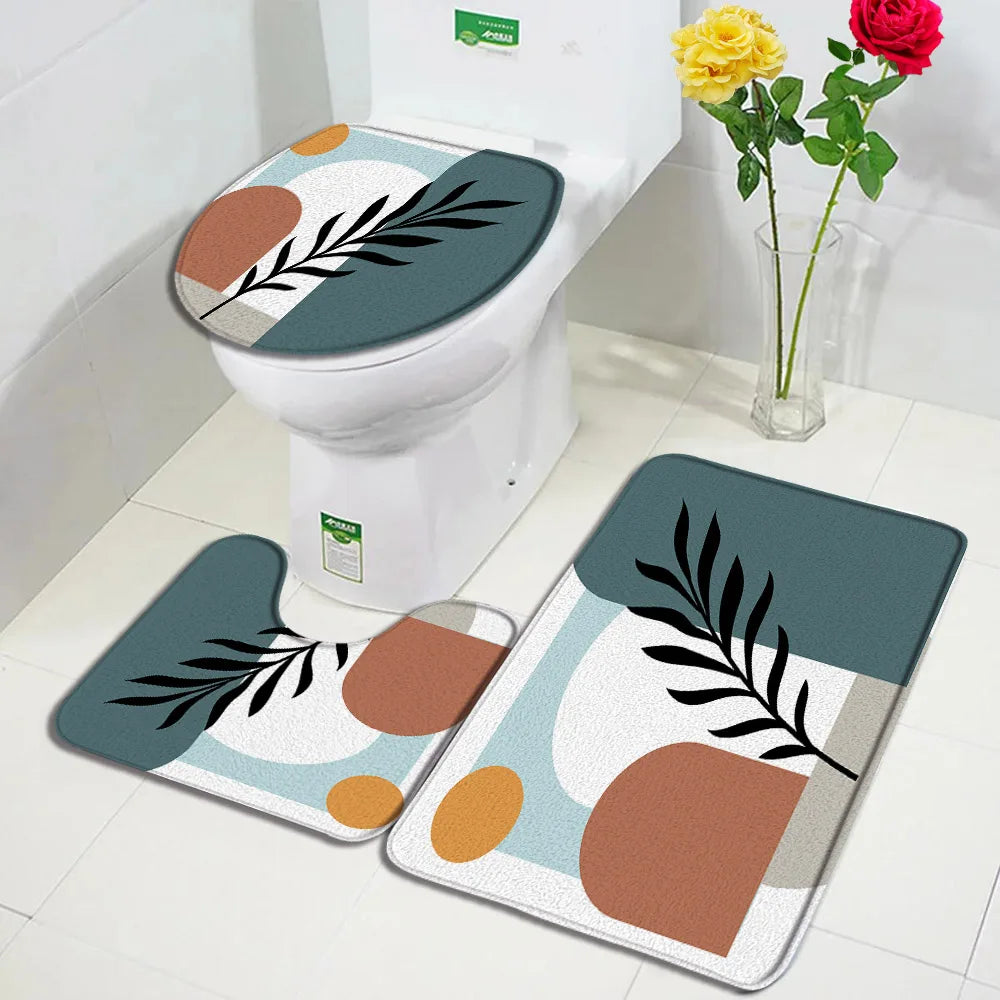 1-3pc sets-Non slip Bath Mat Set -Abstract Mid Century Boho Aesthetic Art Pattern-Floor Rugs + Toilet Lid Cover