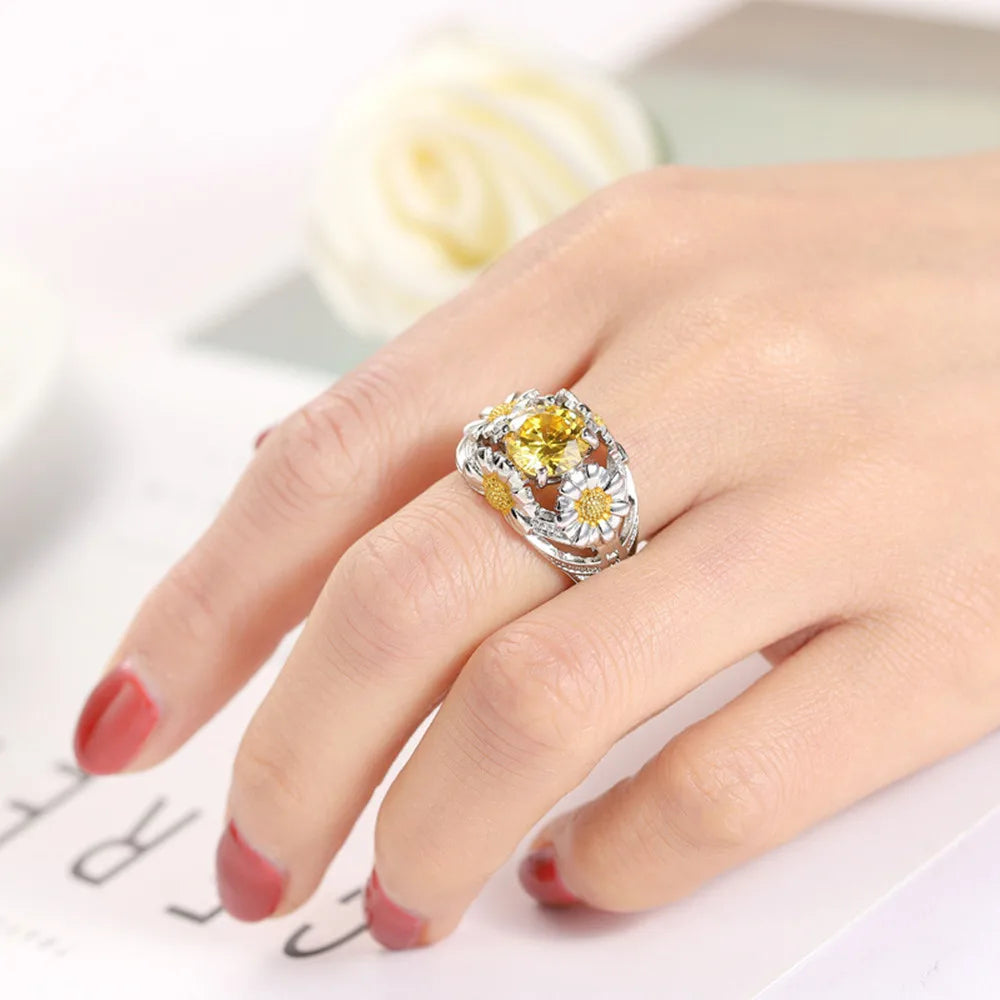 Anillo Daisy - Circón amarillo