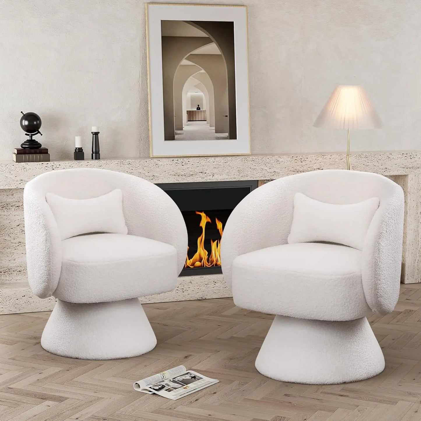 Set of 2 Upholstered Swivel Barrel Accent Chair - 360 Degree Swivel