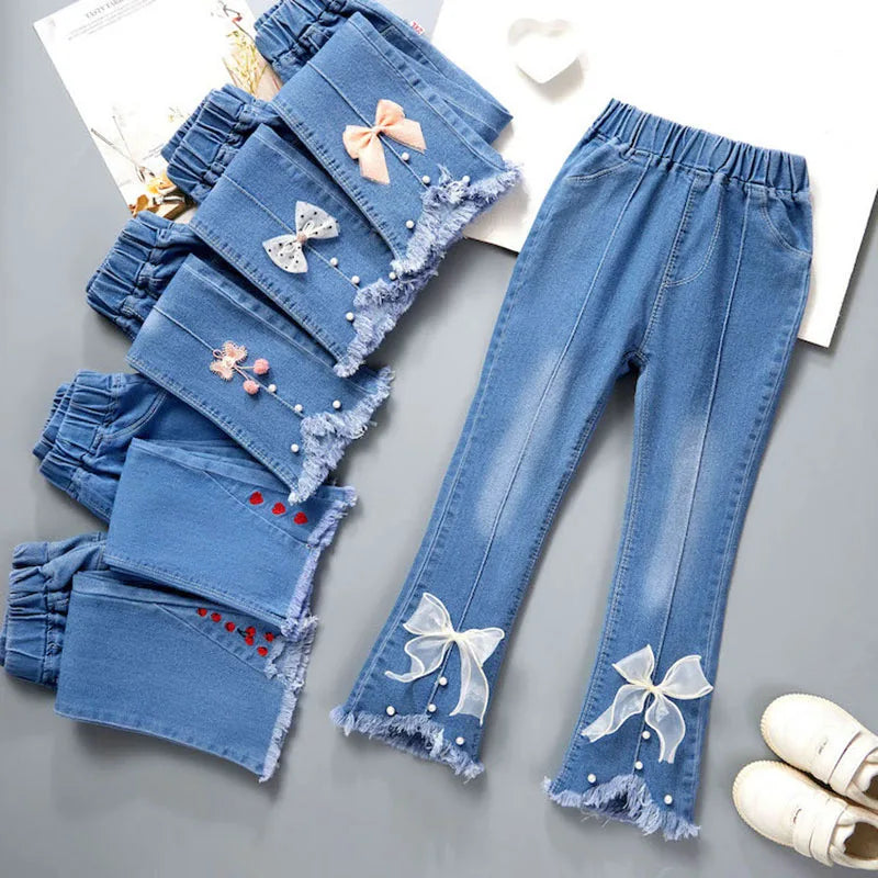 Girls Elastic Flare Bottom Blue Jeans