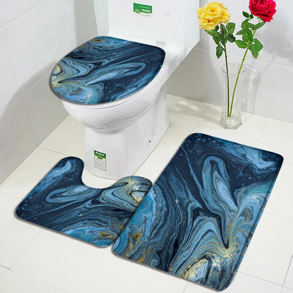 Juego de 1 a 3 alfombrillas de baño antideslizantes con diseño de mármol abstracto, alfombras y tapa de inodoro