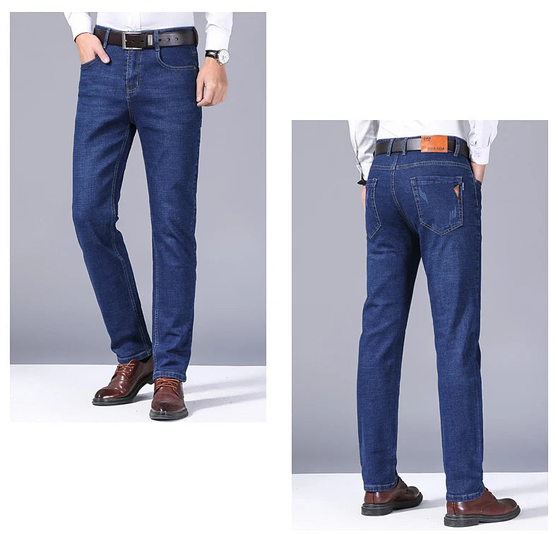 Men's Blue Jeans -Casual stretchy Straight Leg