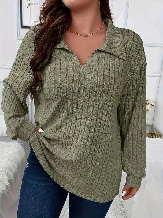 Plus Size- Casual V-neck Long Sleeved Lapel- 1XL-5XL